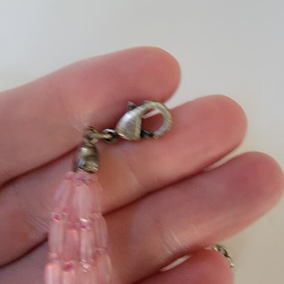 Vintage Pink Multi Strand Bead Necklace Silver Discs Statement Costume Jewelry - Picture 8 of 10